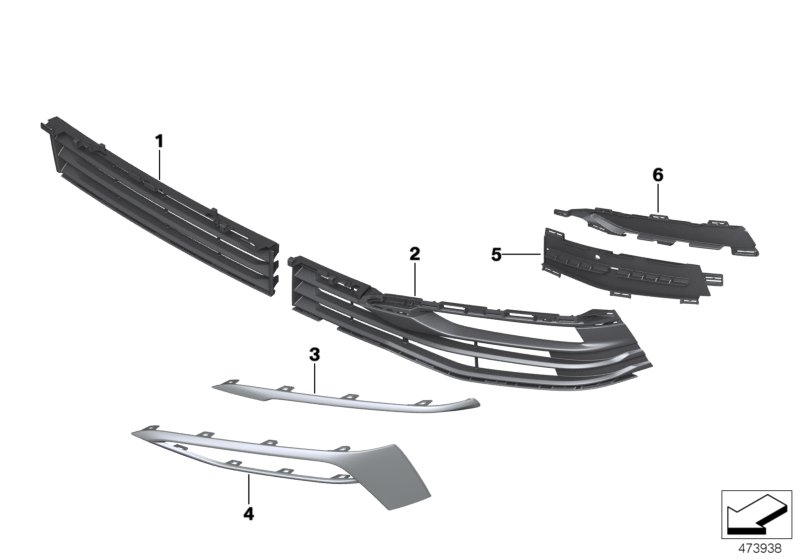 Trim panel, trim elements, front