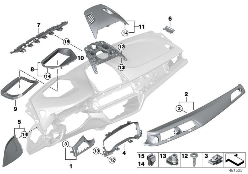 Mounting parts, instrument panel, top