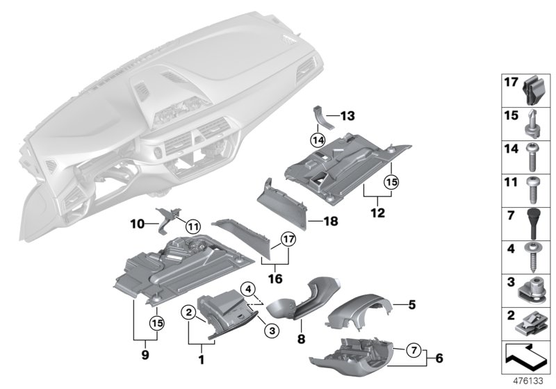 Mounting parts, instrument panel, bottom