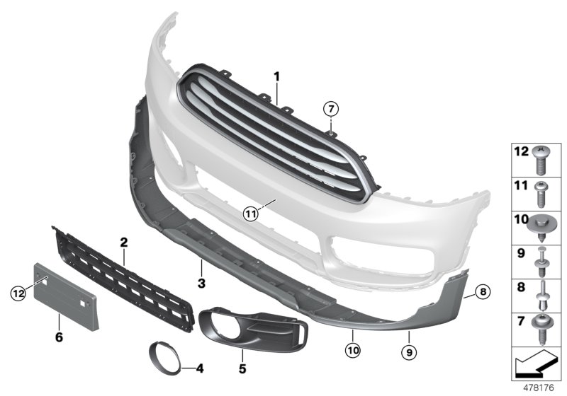 Trim panel, trim elements, front