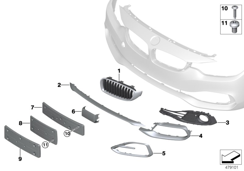 Trim panel, trim elements, front