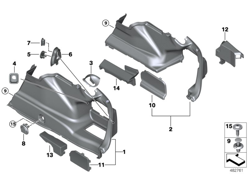 Trunk trim panel, right