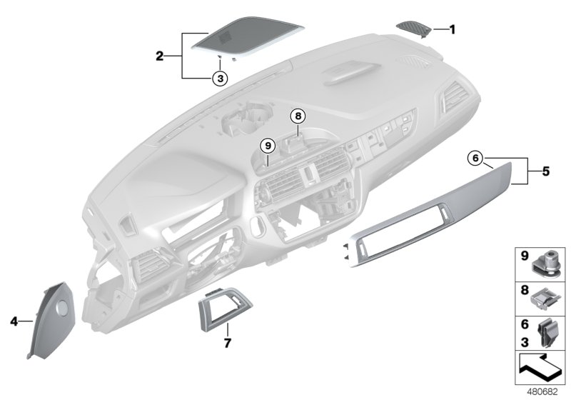 Mounting parts, instrument panel, top