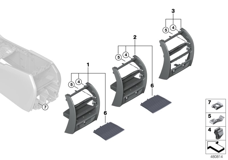 Mounting parts, centre console, rear