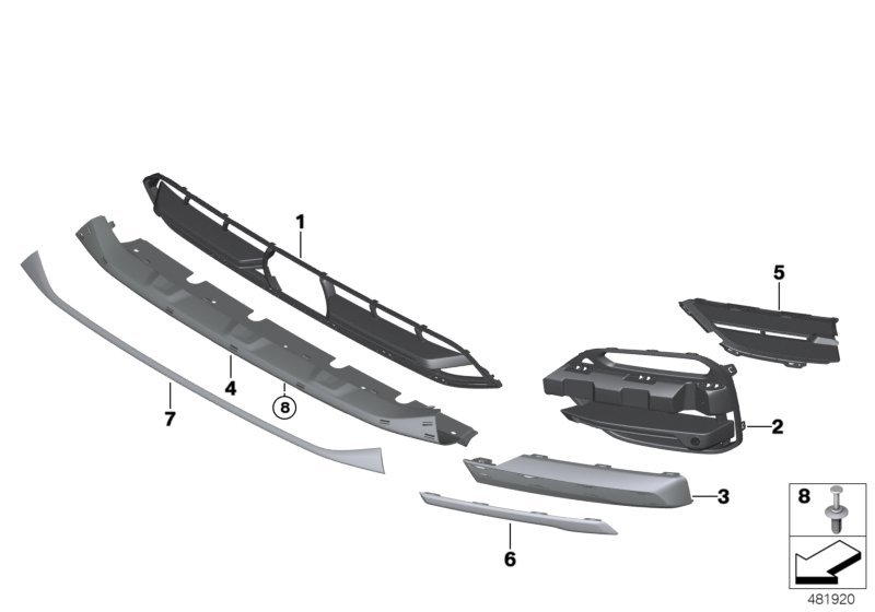Trim panel, trim elements, front