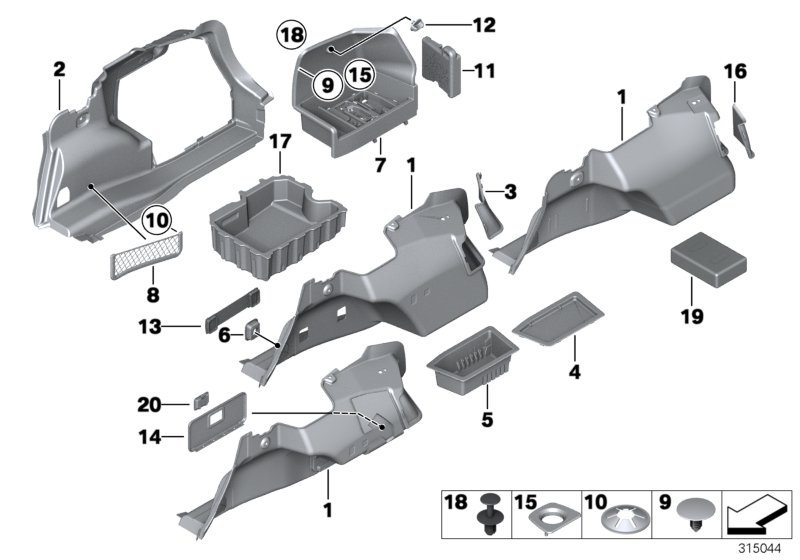 Lateral trunk floor trim panel