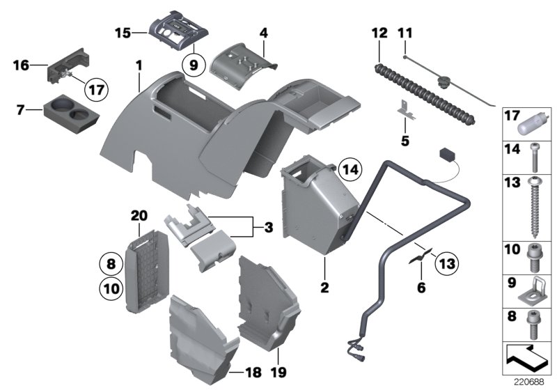 Fridge, centre console rear