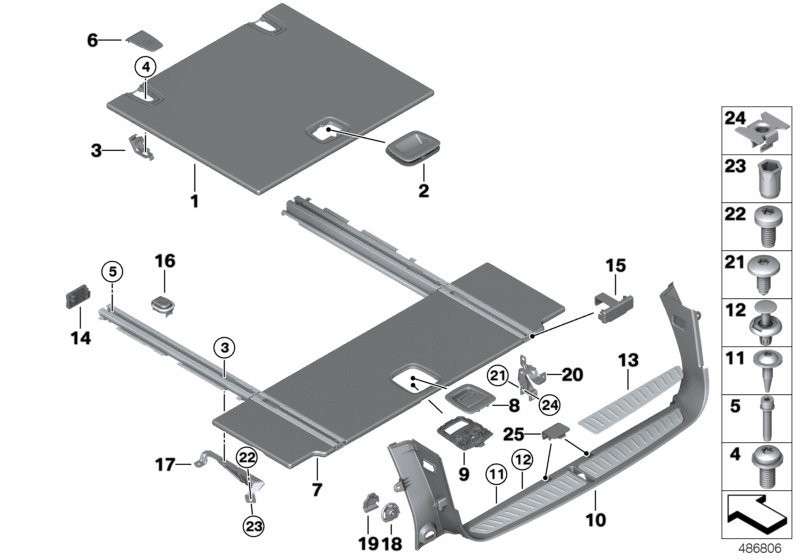 Trim panel, trunk floor