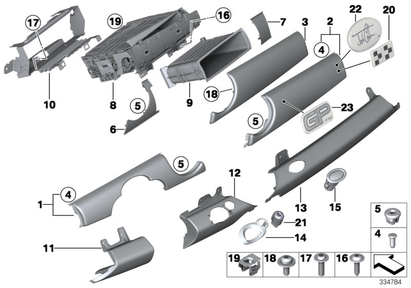 Mounting parts, instrument panel, top