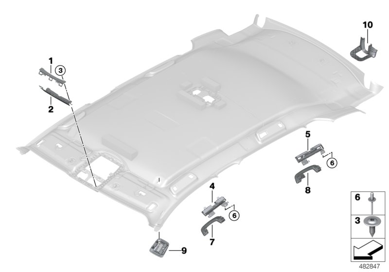 Mounting parts, roofliner
