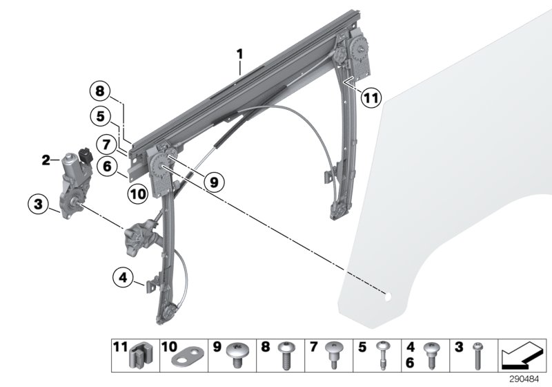 Door window lifting mechanism front