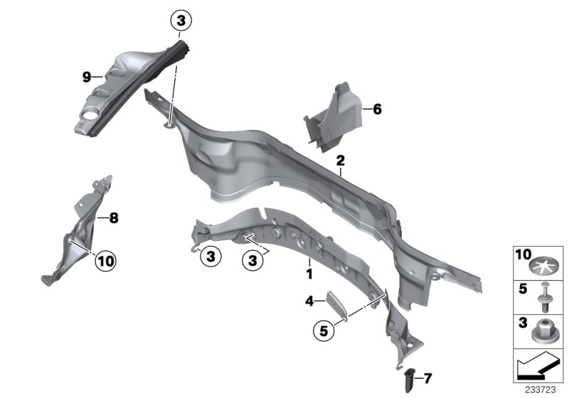 Mounting parts, engine compartment