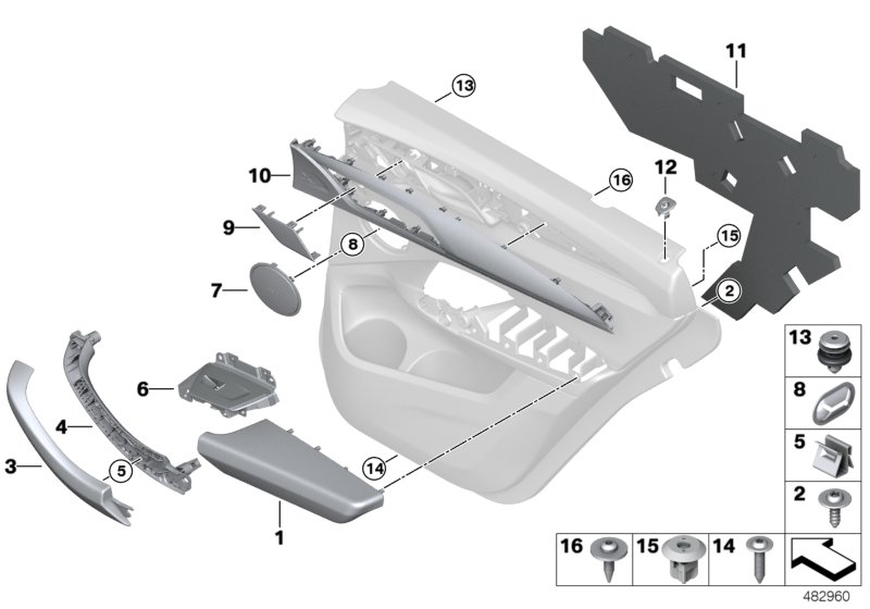 Mounting parts, door trim, rear