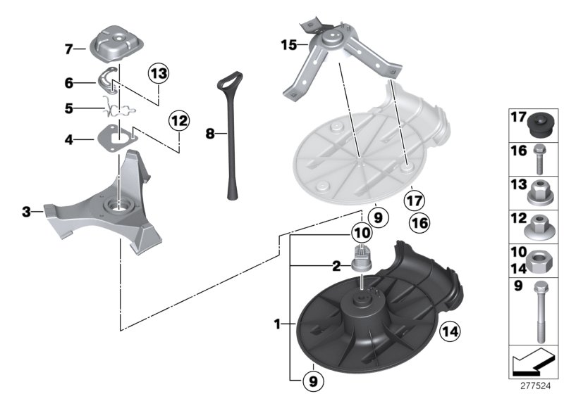 Single parts f emergency wheel mounting