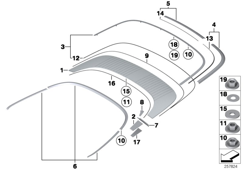 Trim and trim strip, conv.-top comp. lid