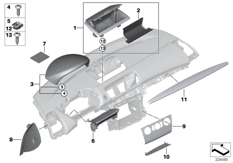 Mounting parts, instrument panel, top