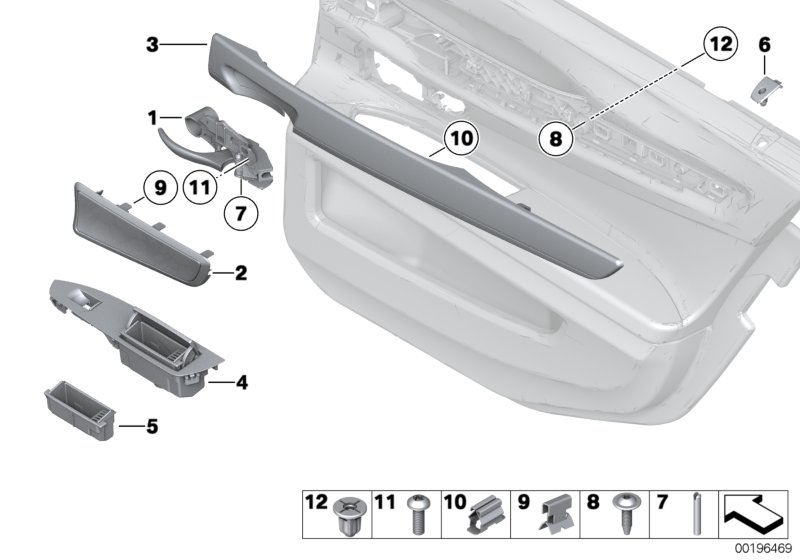 Mounting parts, door trim, rear