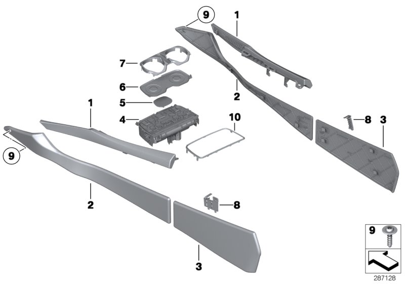 Mounted parts for centre console