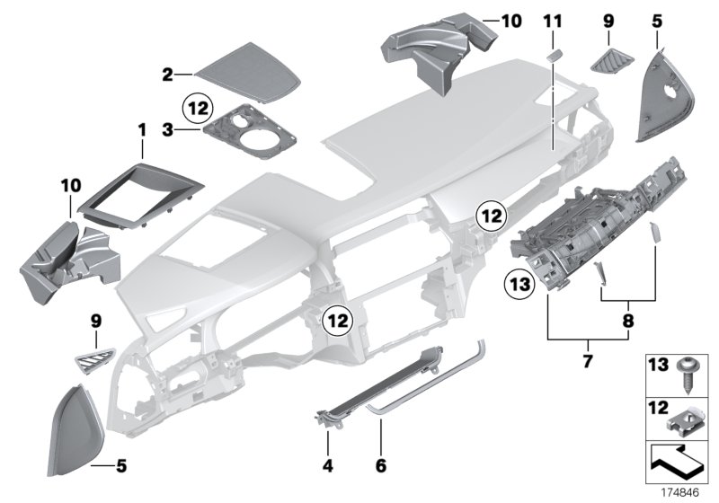 Mounting parts, instrument panel, top