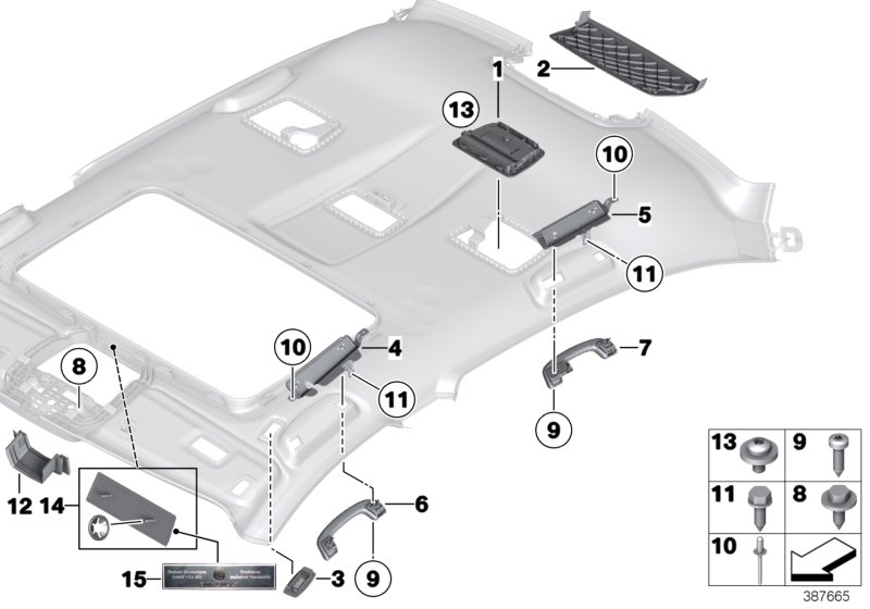 Mounting parts, roofliner