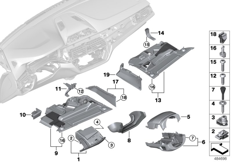 Mounting parts, instrument panel, bottom