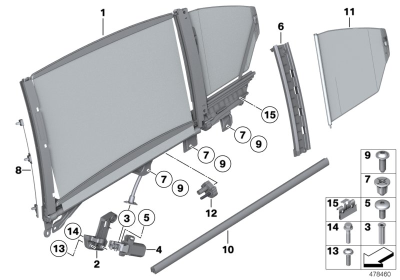 Sun blind, electr., rear door