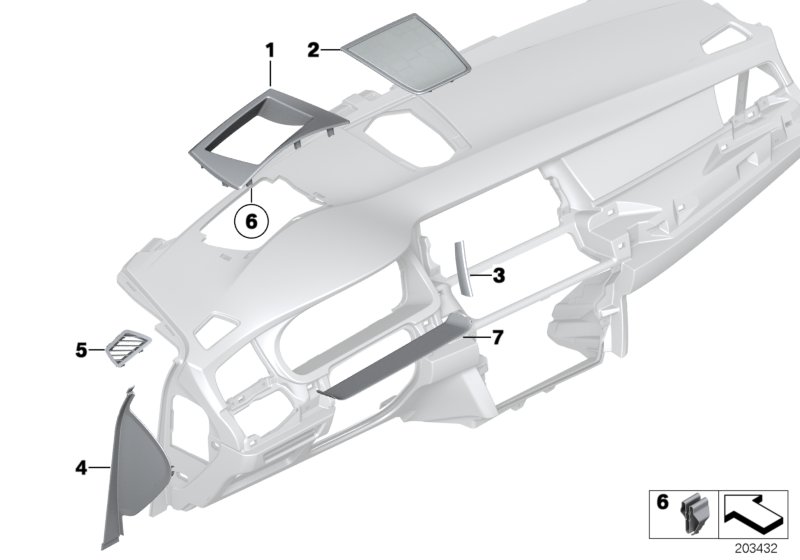 Mounting parts, instrument panel, top