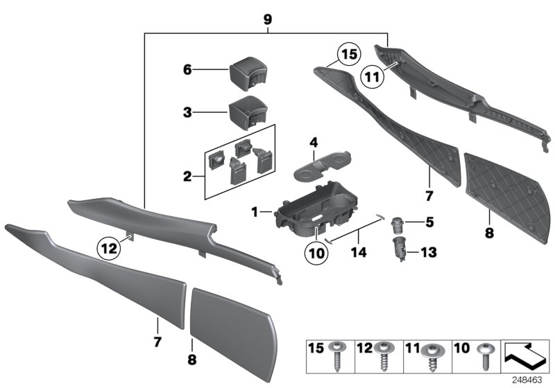 Mounted parts for centre console