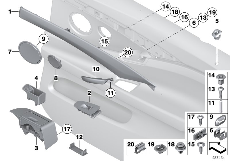 Mounting parts, door trim, rear