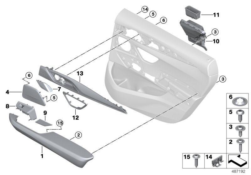 Mounting parts, door trim, rear