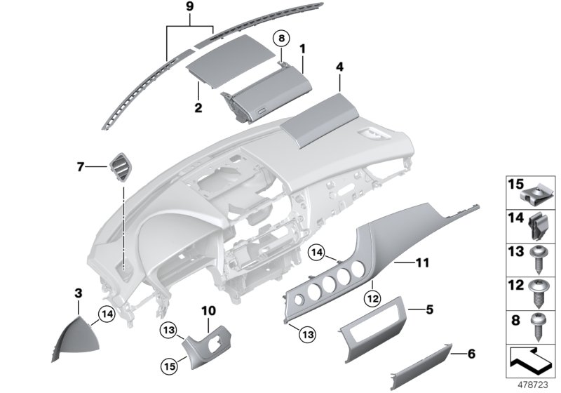 Mounting parts, instrument panel, top