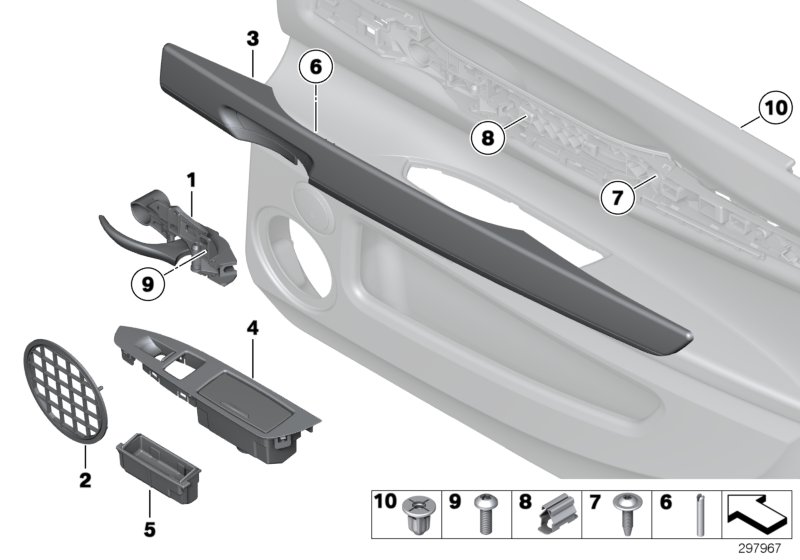Mounting parts, door trim, rear