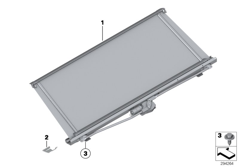 Roller sun blind, storage shelf