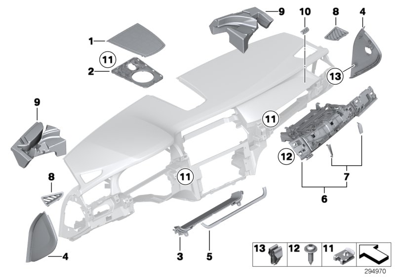 Mounting parts, instrument panel, top