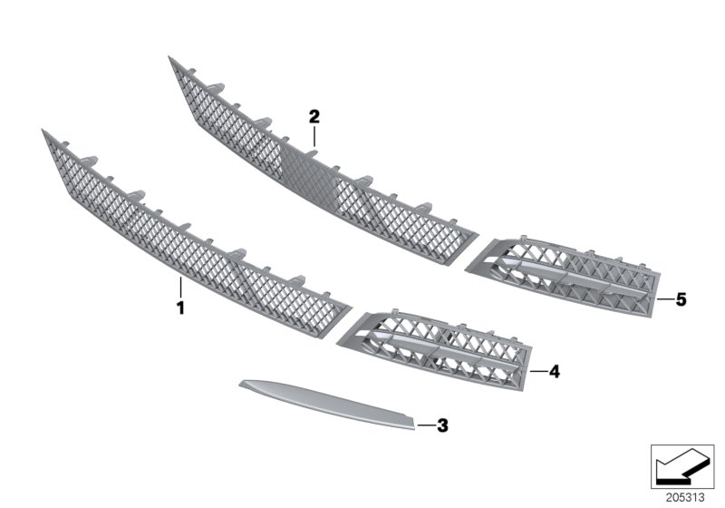 Trim panel, trim elements, front
