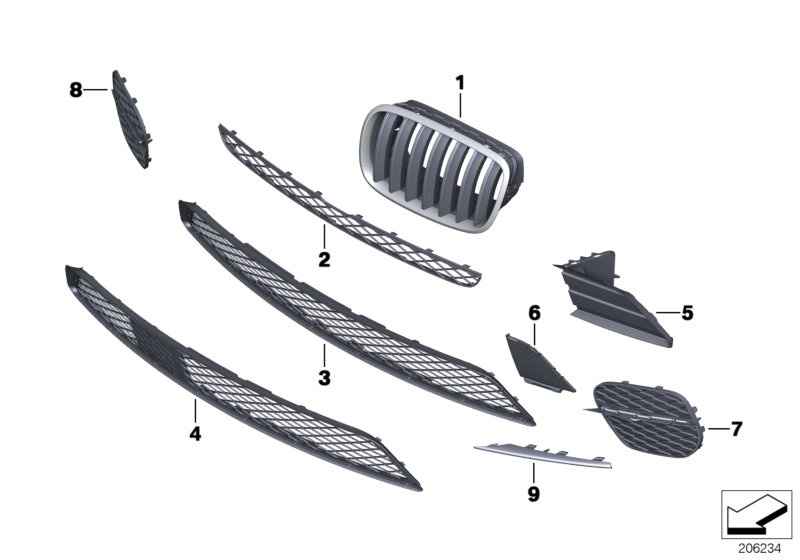 Trim panel, trim elements, front