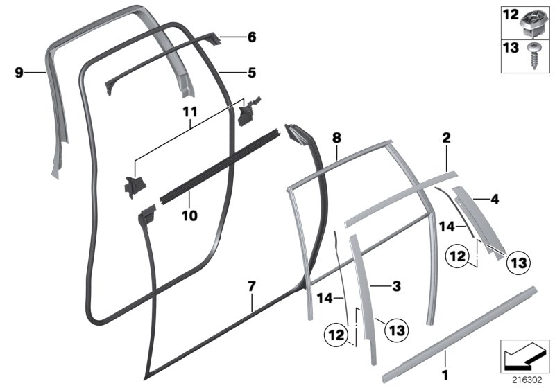 Trims and seals, door, rear