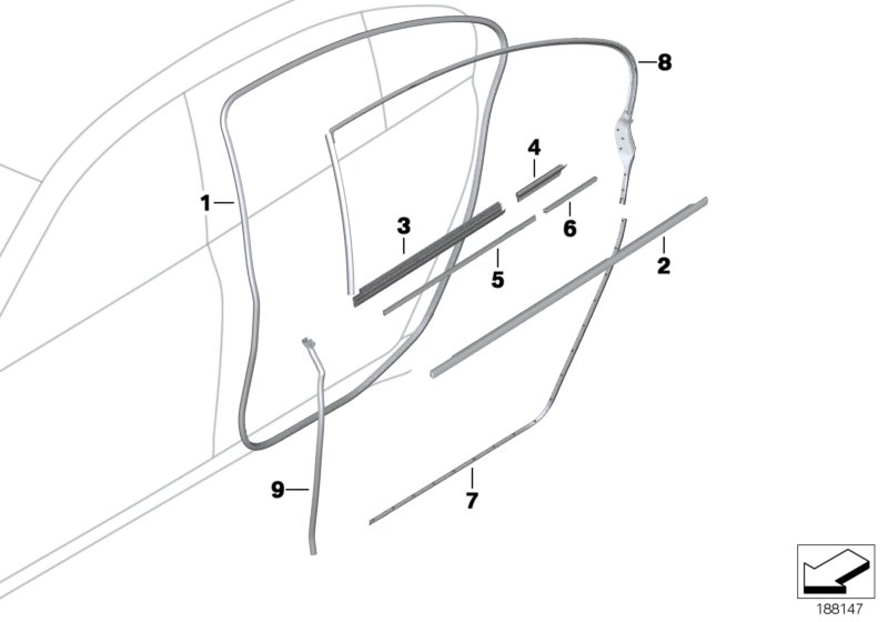 Trims and seals, door, rear