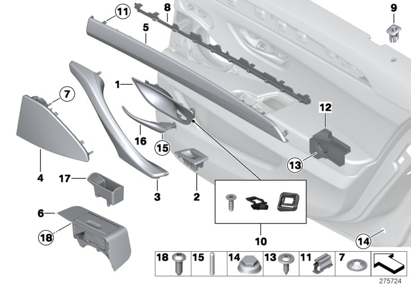Mounting parts, door trim, rear