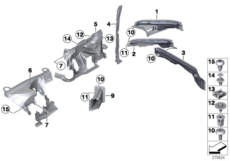 Mounting parts, engine compartment