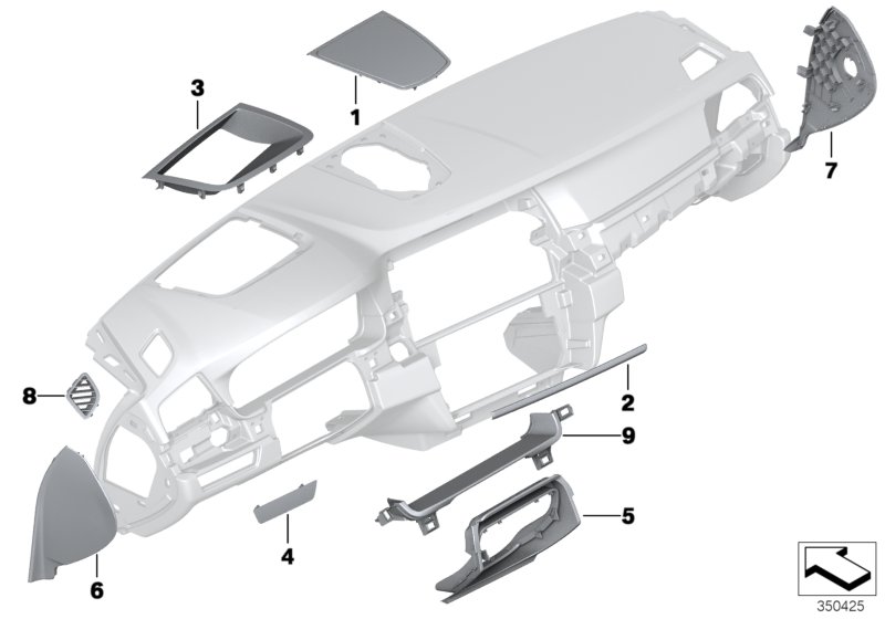 Mounting parts, instrument panel, top