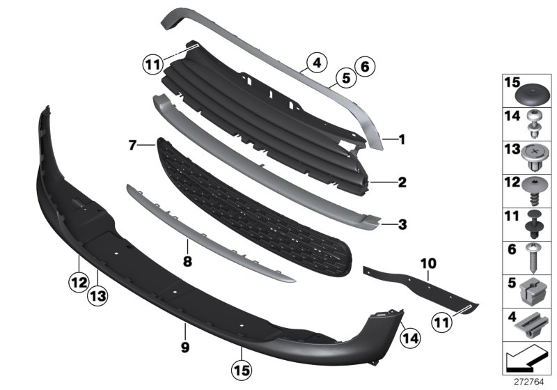 Trim panel, trim elements, front