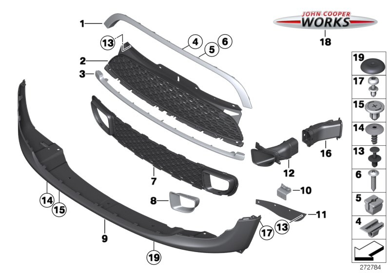 Trim panel, trim elements, front