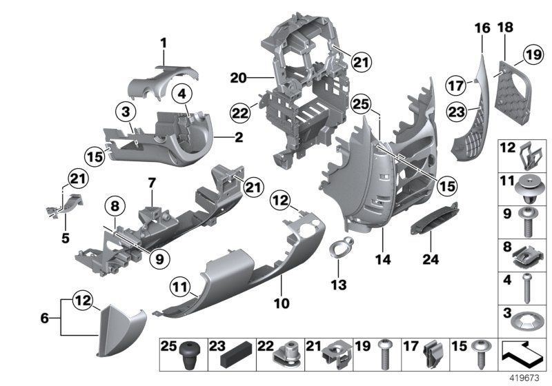 Mounting parts, instrument panel, bottom