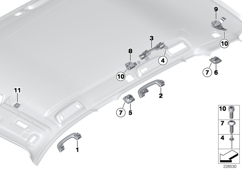 Mounting parts, roofliner