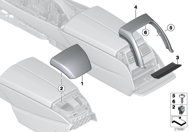 Mounting parts, centre console, rear