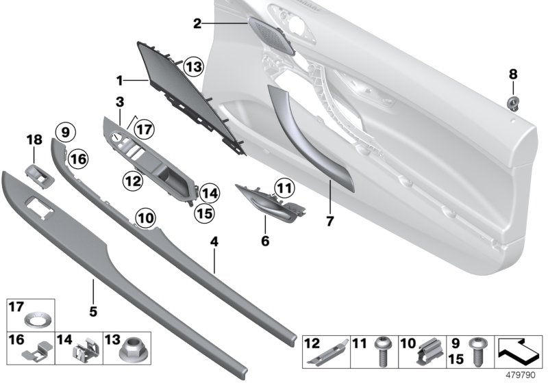 Mounting parts, door trim panel