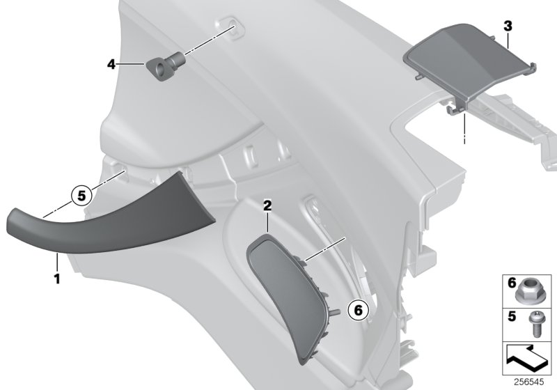 Mounting parts, side trim panel, rear