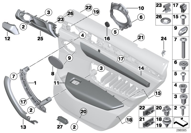 Mounting parts, door trim, rear