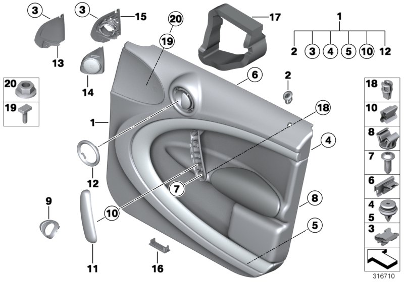 Door trim panel, front
